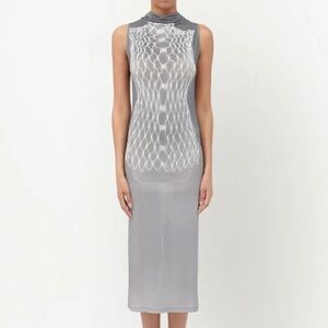 MM6 Maison Margiela Women's Gray Printed Turtleneck Midi Dress
